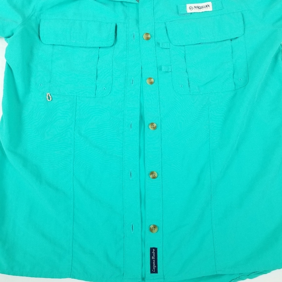 Sportswear Button Down Shirt Men Size S Fish Gear Outdoor Magellan Turquoise - Picture 8 of 12